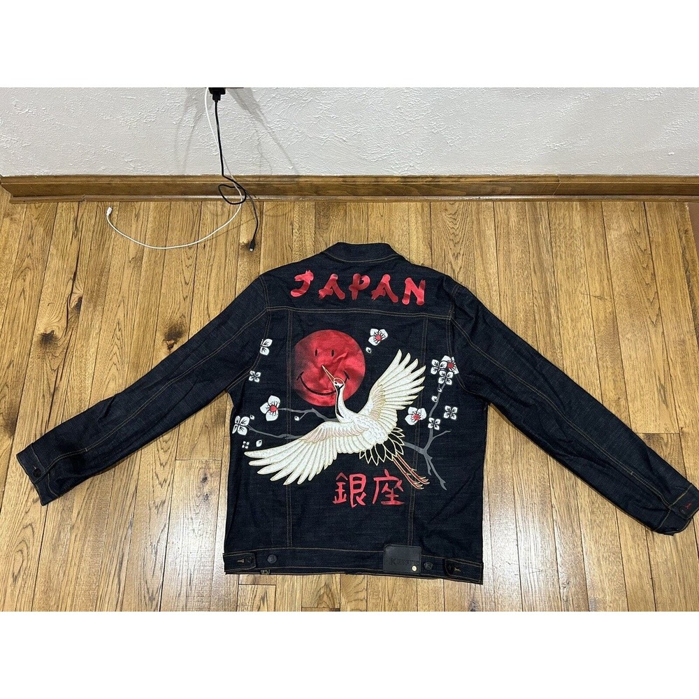 deKryptic Smiley Painted Dark Denim Jean Jacket Graphic Print Men’s Size 3XL